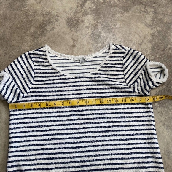 Green Envelope Los Angeles Shirt Womens Medium Blue‎ White Striped Fringe Trim - Picture 2 of 9